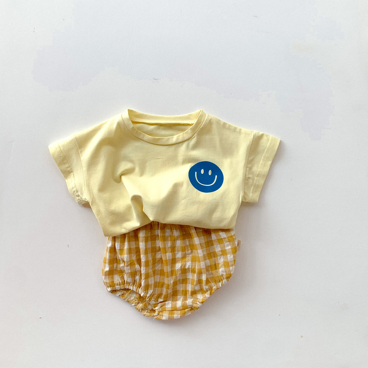 Baby Smile Tee & Plaid Shorts Set