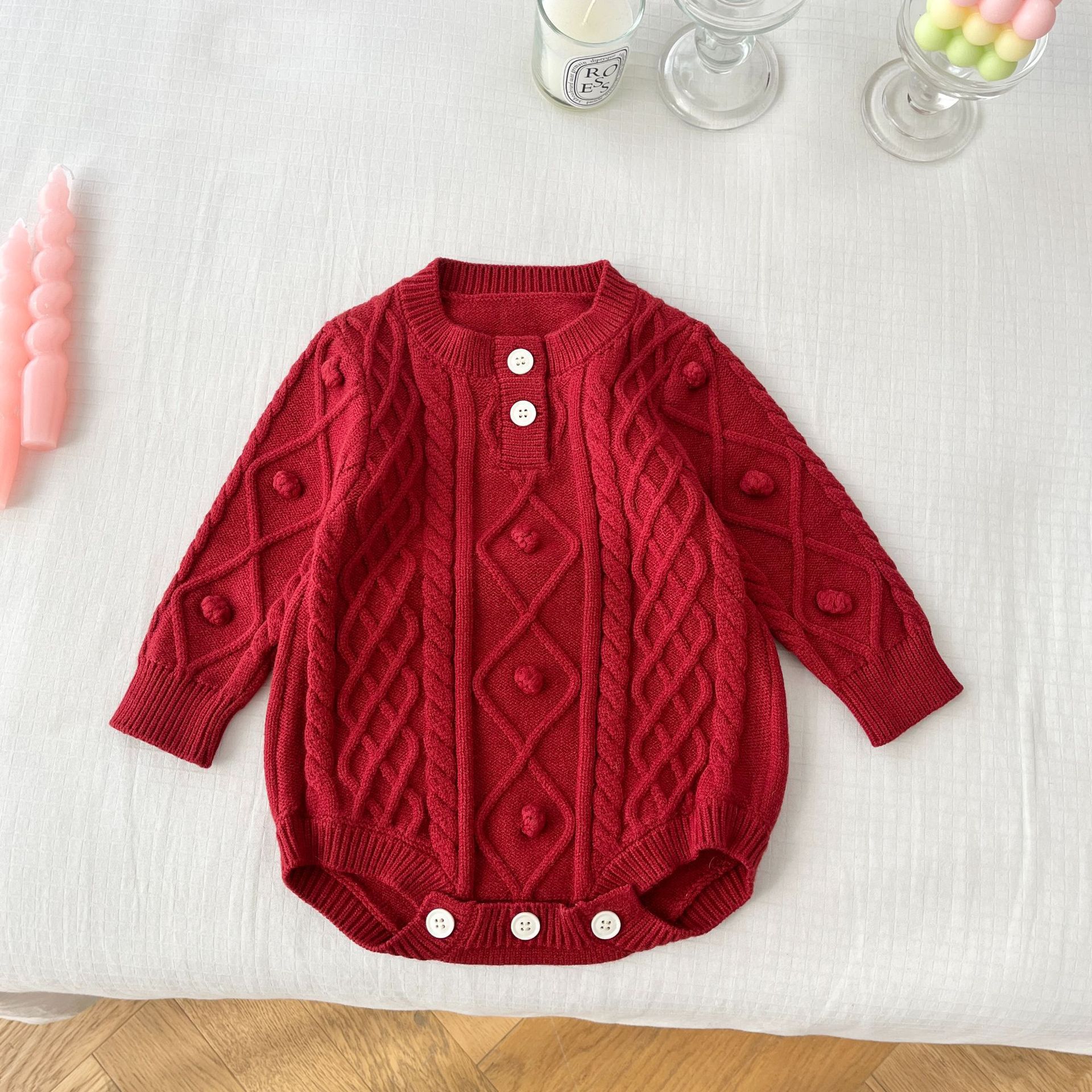 Baby Cable Knit Pom Pom Sweater onesie