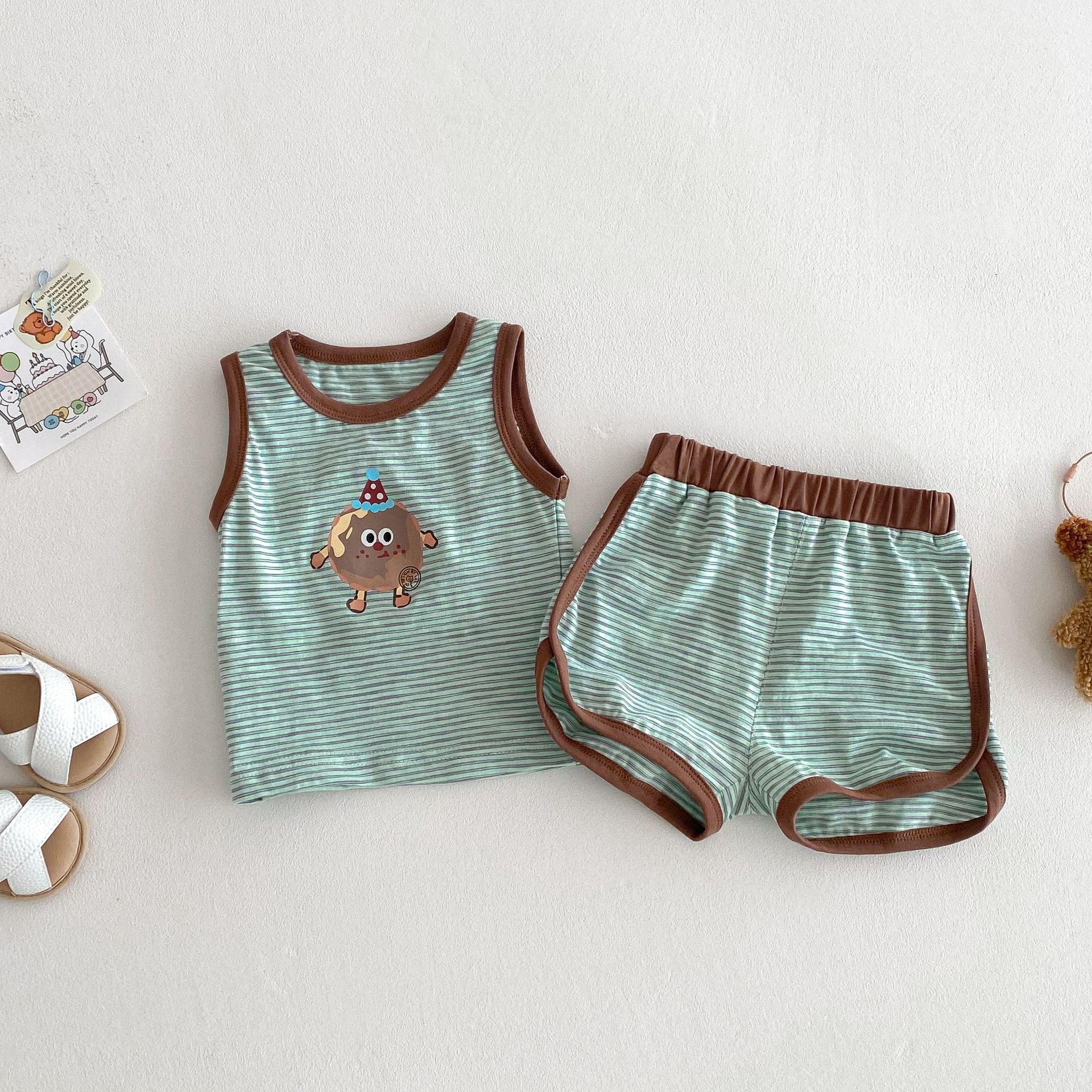 [Copy]Baby Boy 3D Dinosaur Striped Tank and Shorts Set