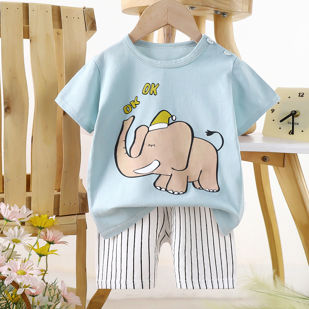 Baby Elephant T-Shirt and Stripe Shorts Set