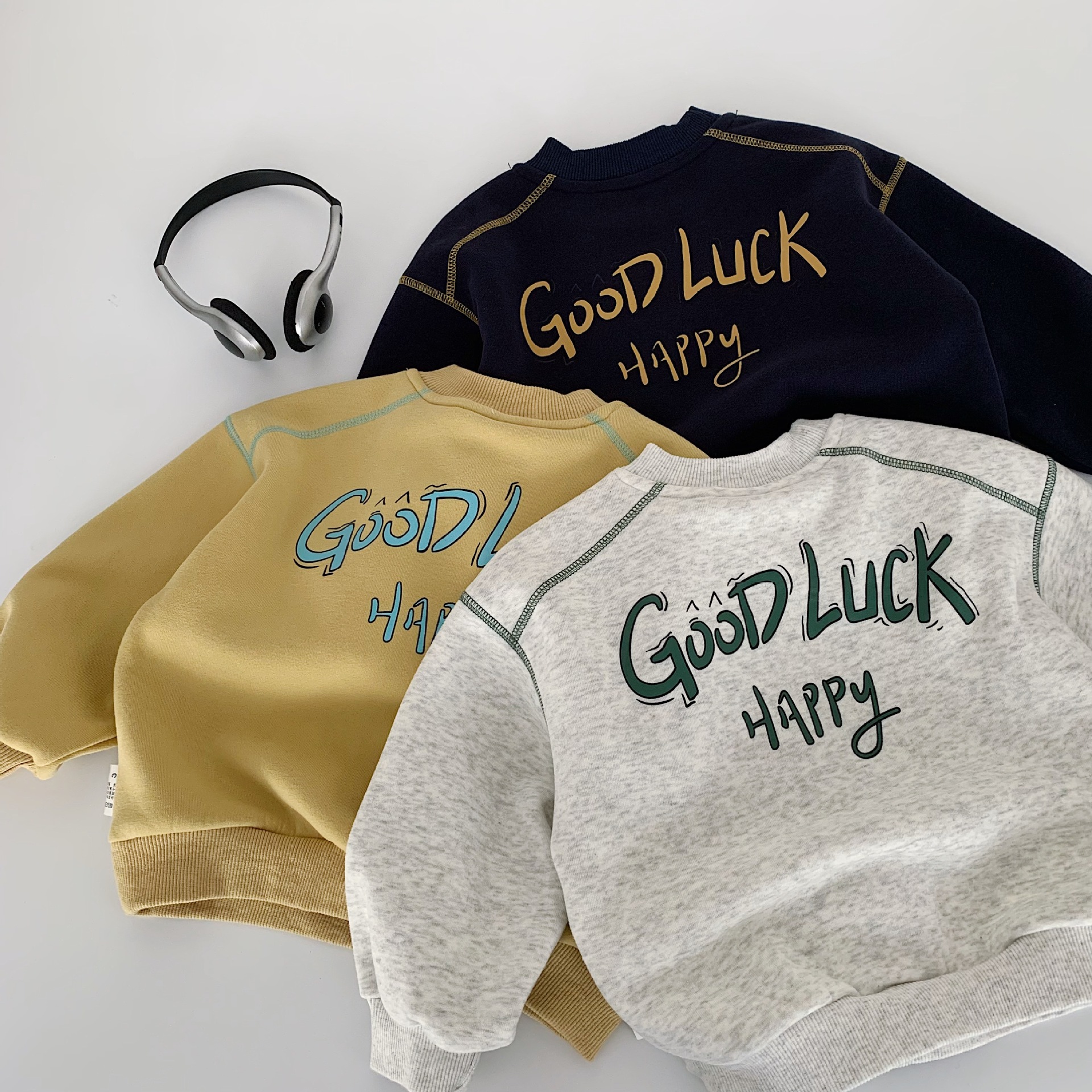GOOD LUCK HAPPY Baby &  Kids Back Letter Print Crew Neck Sweatshirt