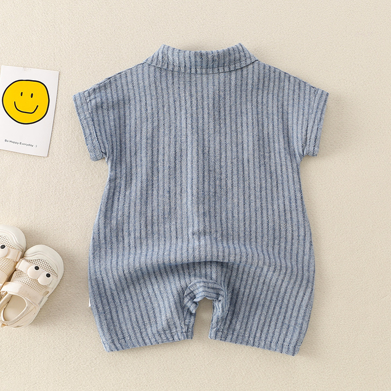 Baby Dog Stripe Blue Lapel Romper