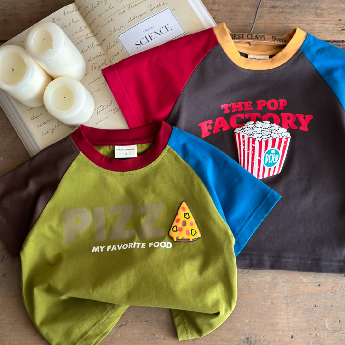 Kid Pizza Popcorn Pattern T-Shirt