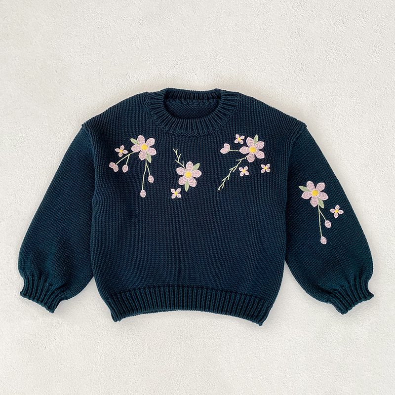 Baby Toddler Flower Embroidered Knitted Sweater