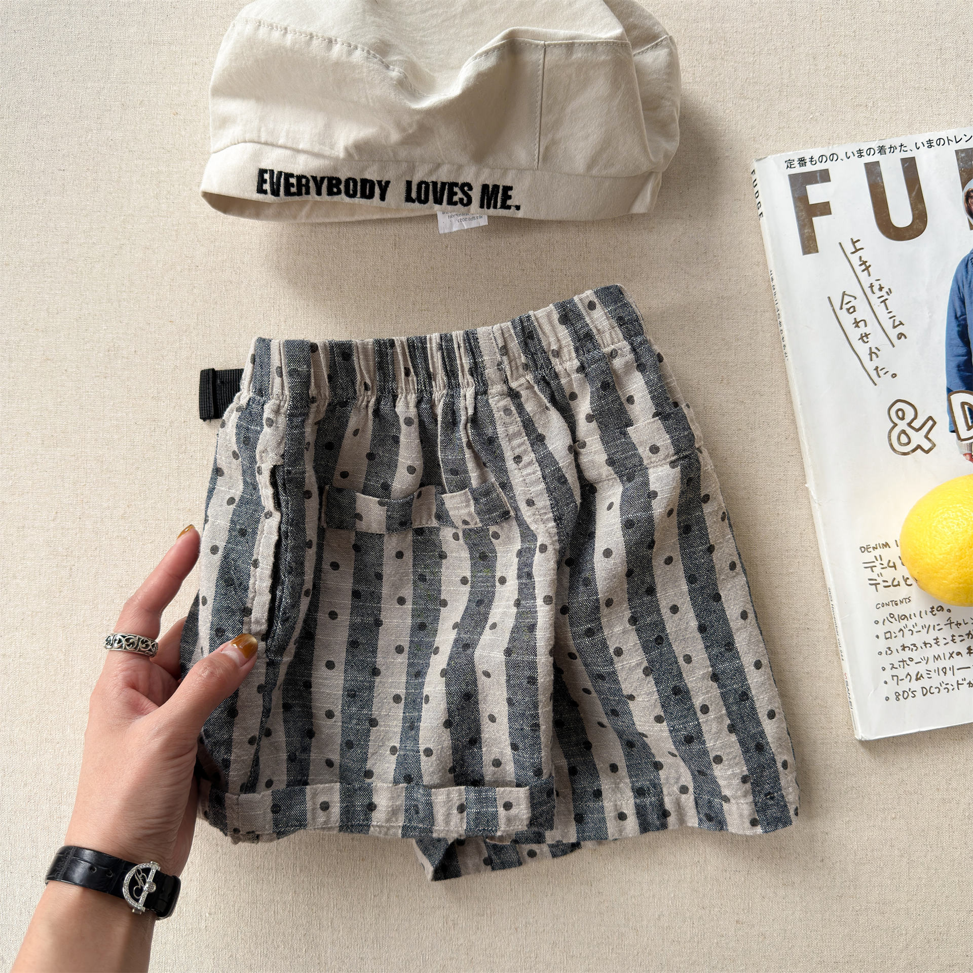Kids Dots Stripe Cotton-Linen Shorts (12M-9Y）