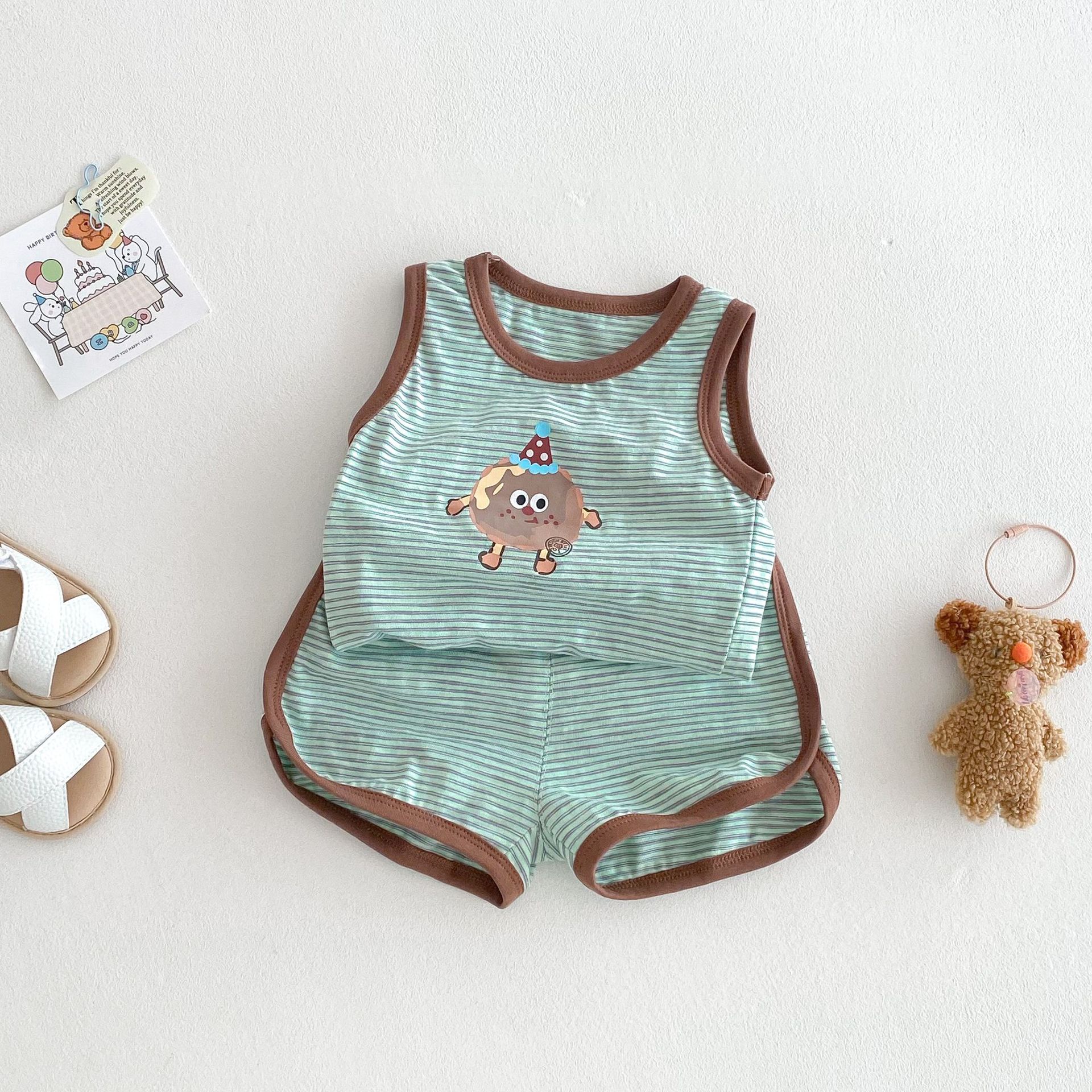 [Copy]Baby Boy 3D Dinosaur Striped Tank and Shorts Set