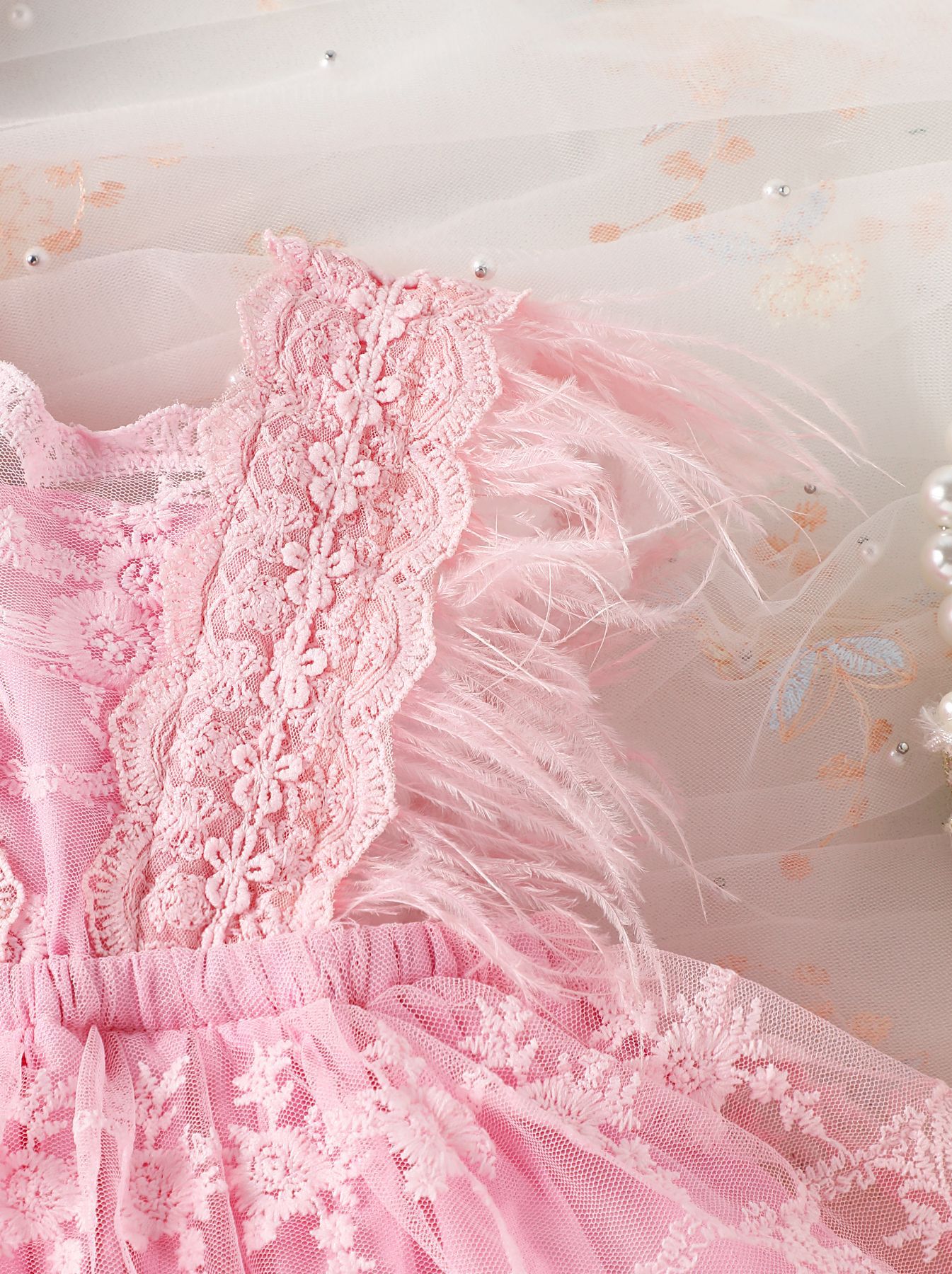 Baby Feather Sleeves Lace Skirted Bodysuit