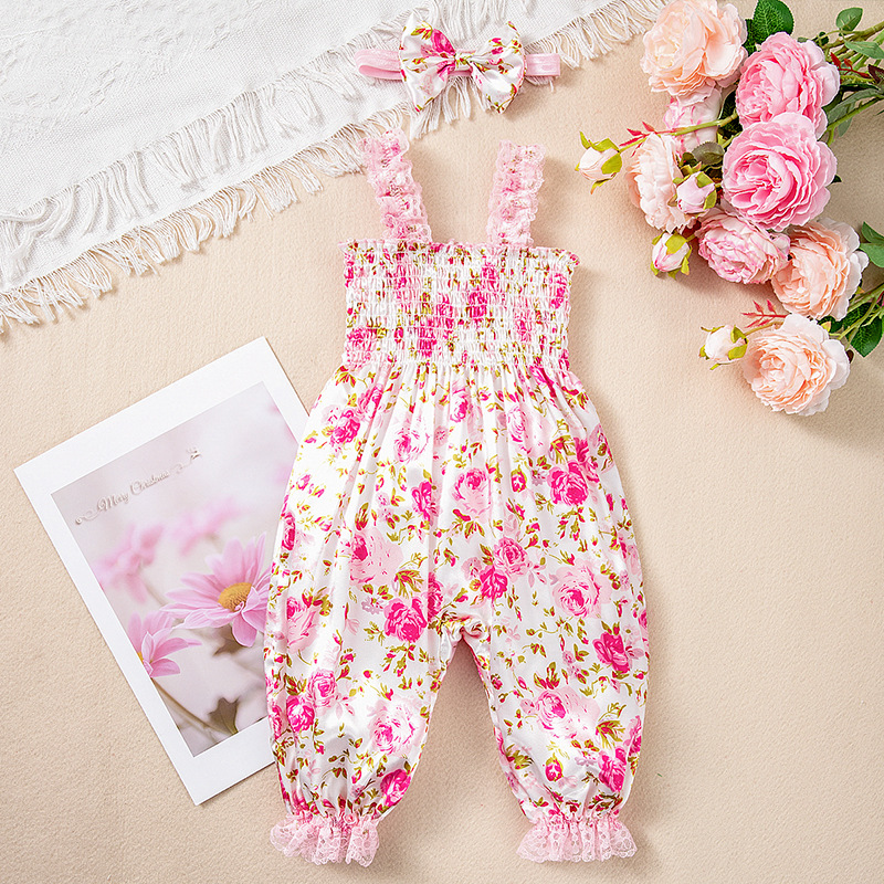 Baby Allover Flower Overalls with Headband