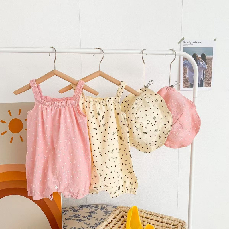 Baby Girl Love Heart Bowknots Romper with Hat