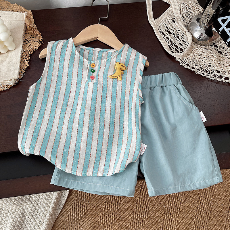 Baby Boy 3D Dinosaur Striped Tank and Shorts Set