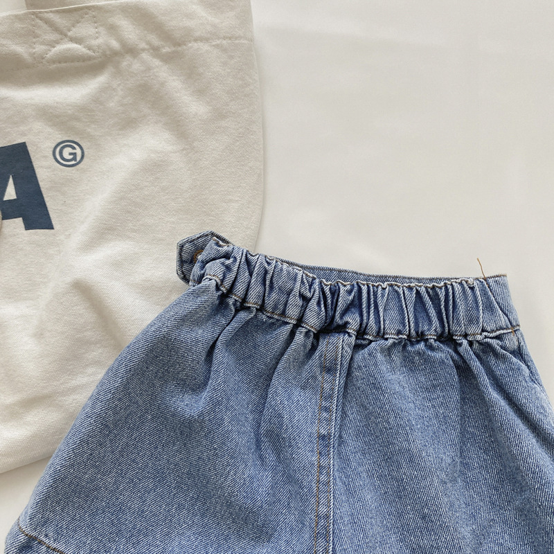 Kid Solid Color Design Denim Shorts