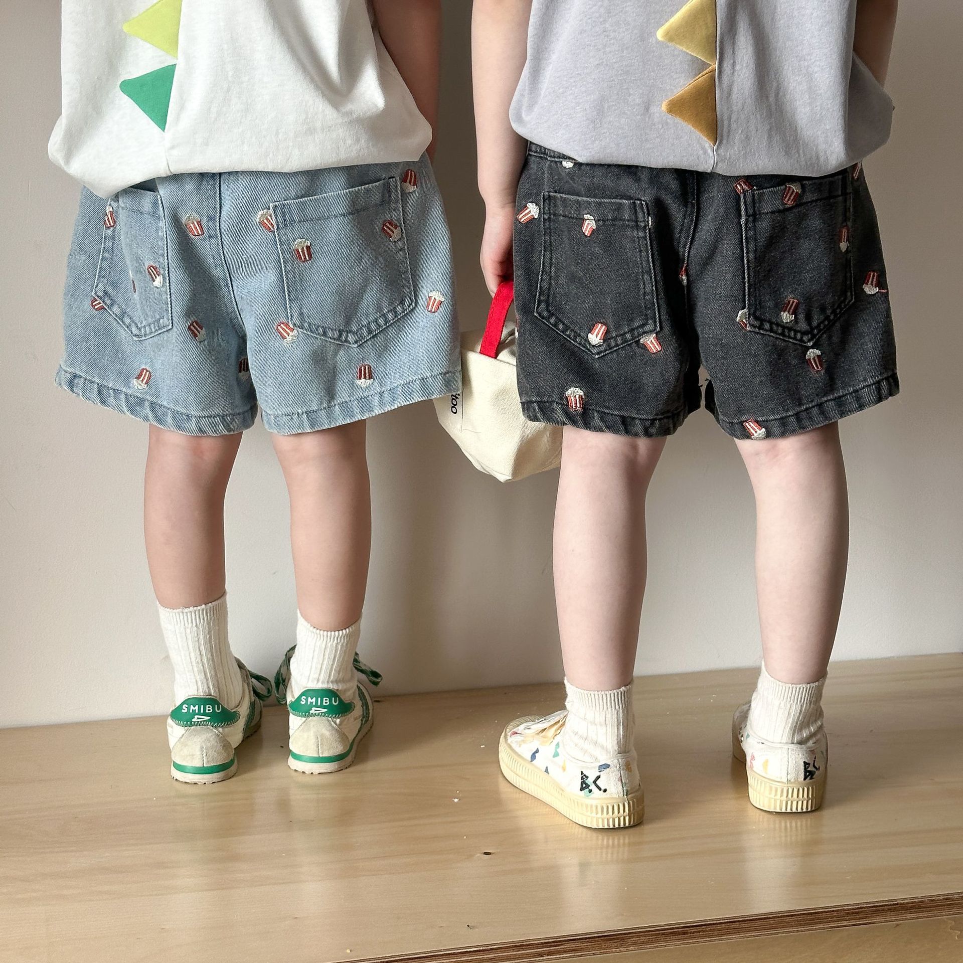 Toddler Embroidered Popcorn Denim Shorts