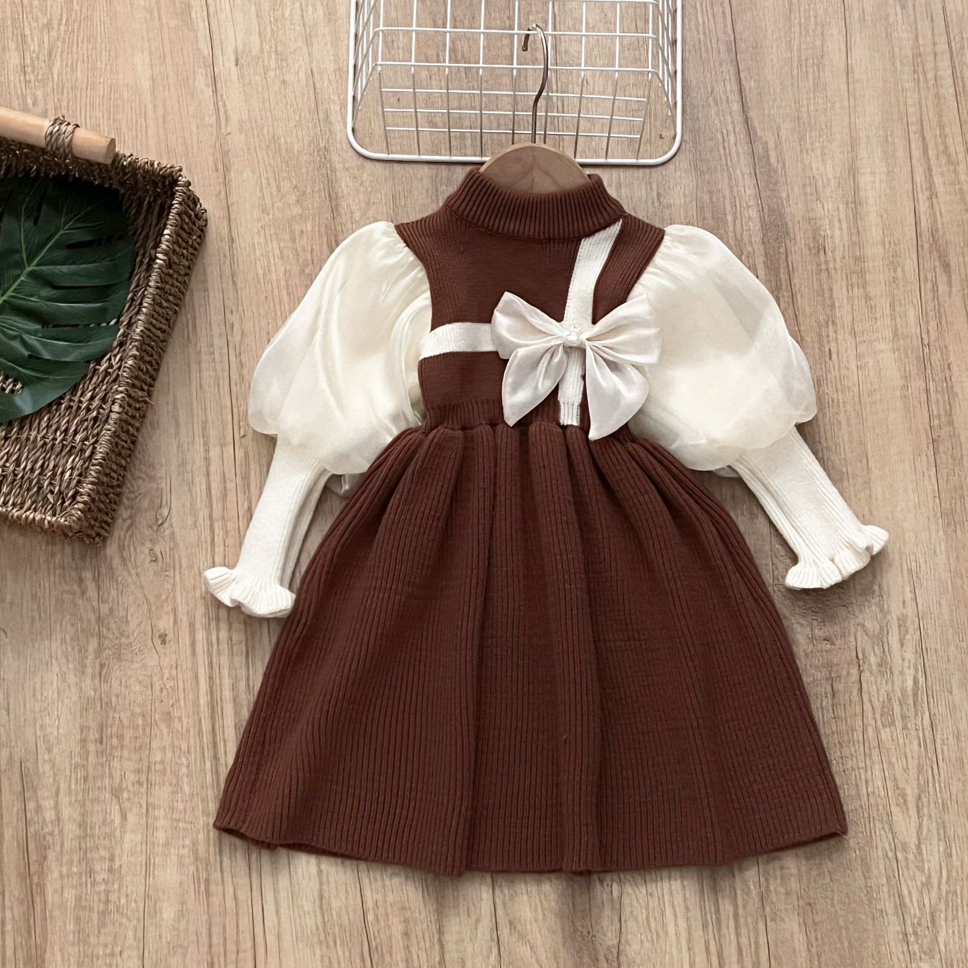 Toddler Girl White Bow Knitted Dress