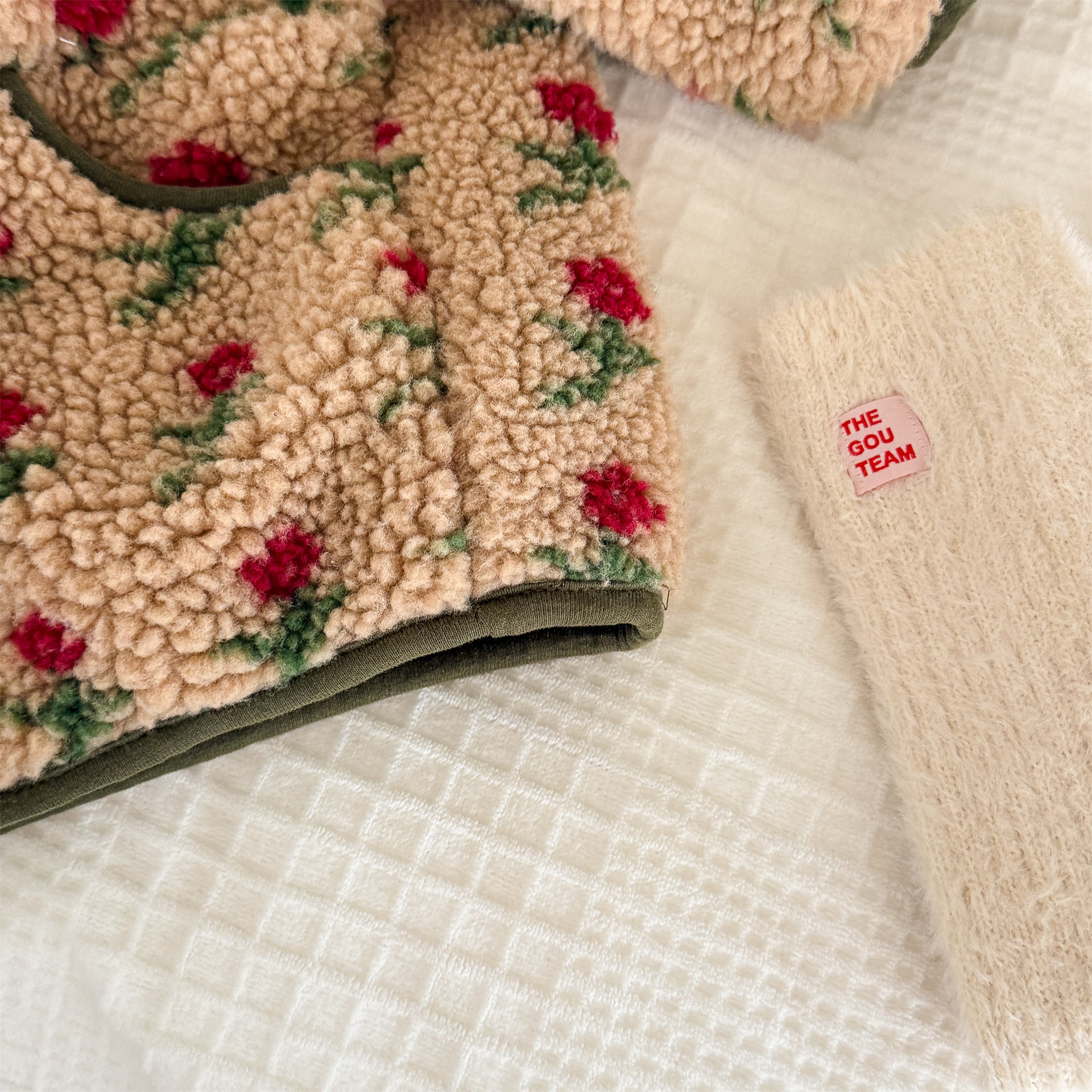 Kids Girls Floral Print Sweet Fleece Outerwear