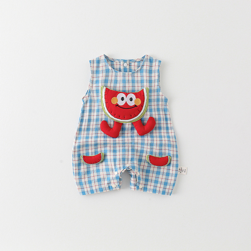 Baby 3D Watermelon Blue Plaid Romper
