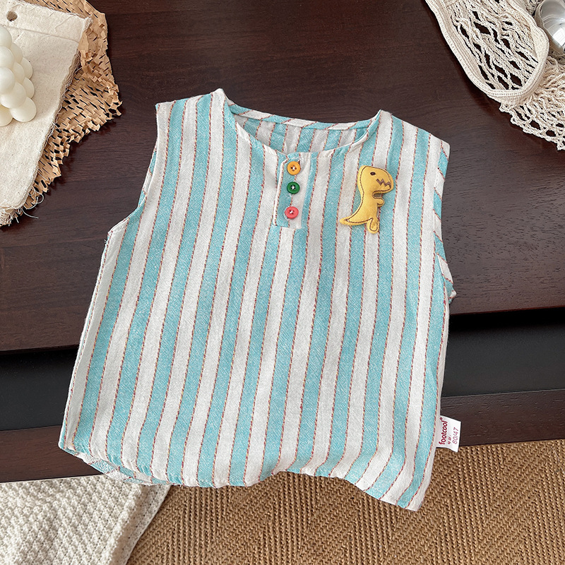 Baby Boy 3D Dinosaur Striped Tank and Shorts Set