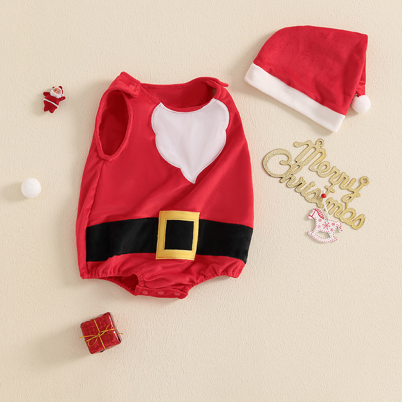 Baby Newborn Christmas Baby Sleeveless Hooded onesie