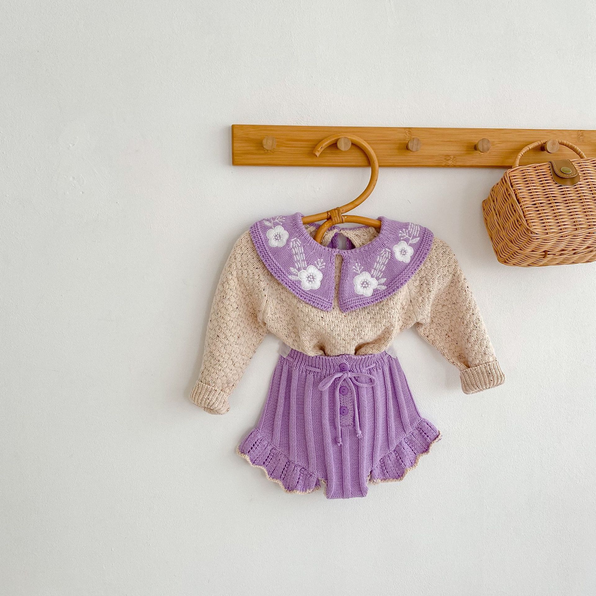 Baby Toddler Girl Embroidered Lapel Sweater Set