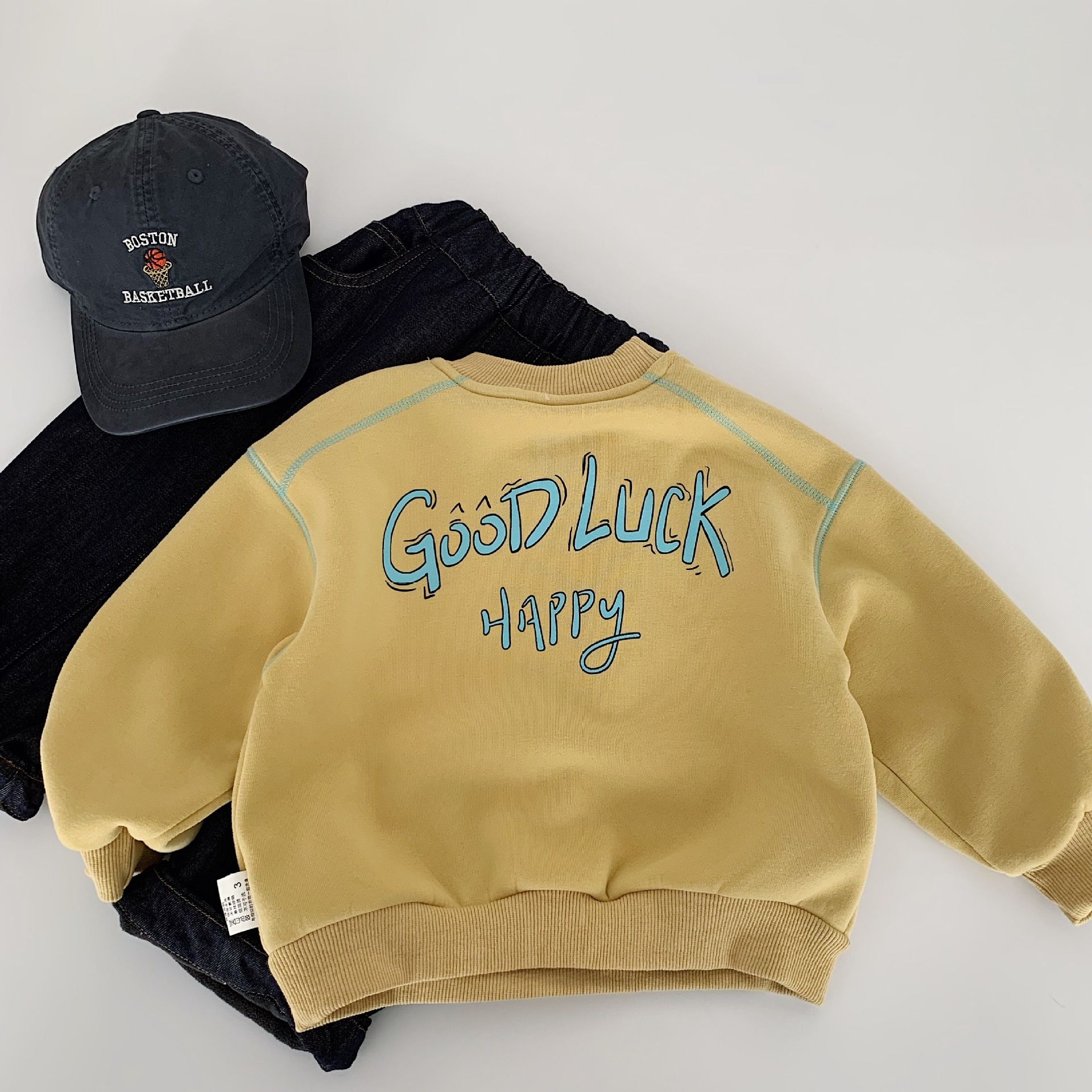 GOOD LUCK HAPPY Baby &  Kids Back Letter Print Crew Neck Sweatshirt