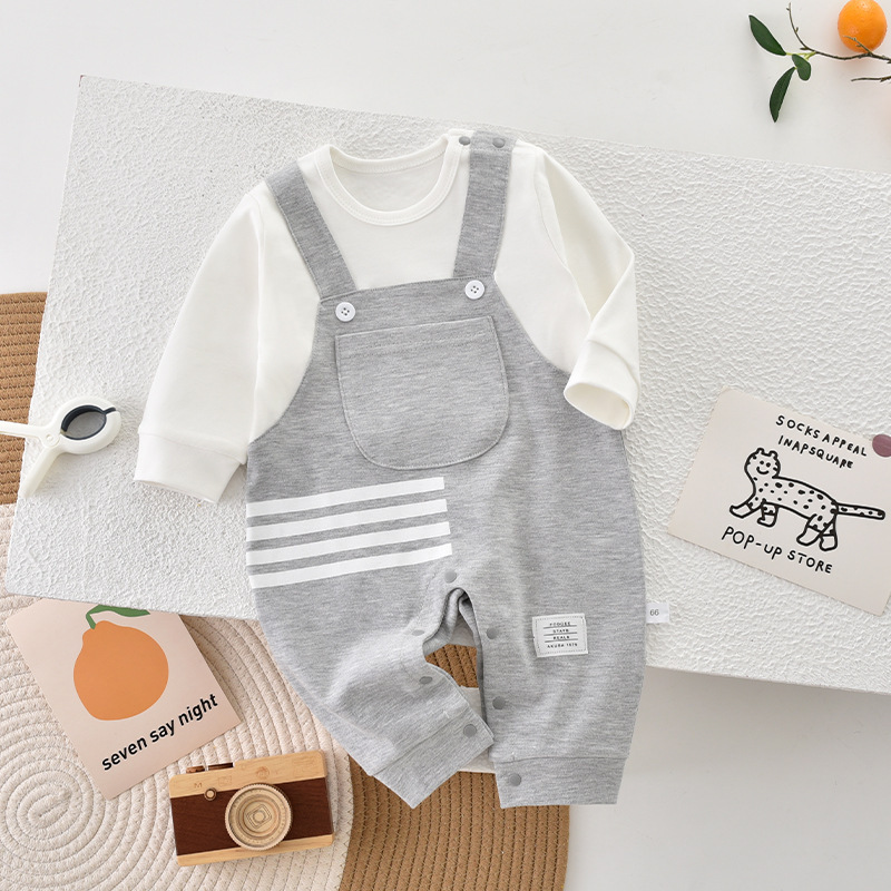 Baby Fake 2pcs Grey Pocket Romper