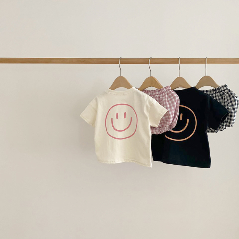 Baby Smile Tee & Plaid Shorts Set