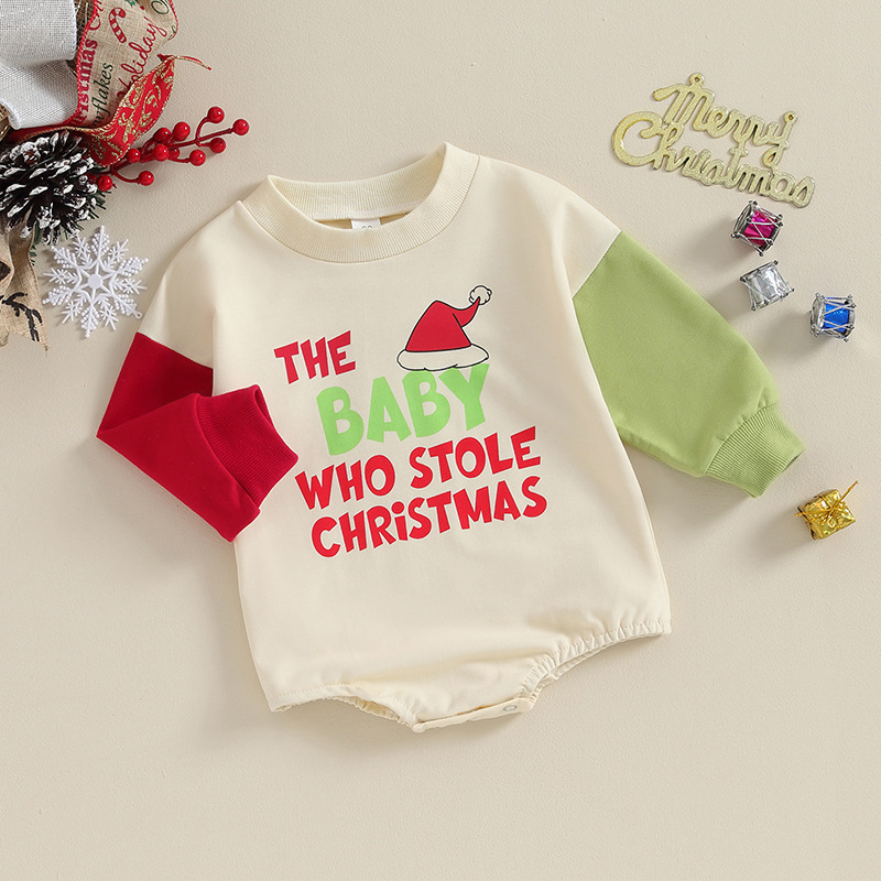 Baby Christmas New Loose Stylish Letter Print Color Block Onesie