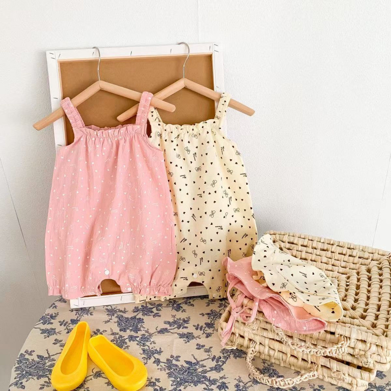 Baby Girl Love Heart Bowknots Romper with Hat