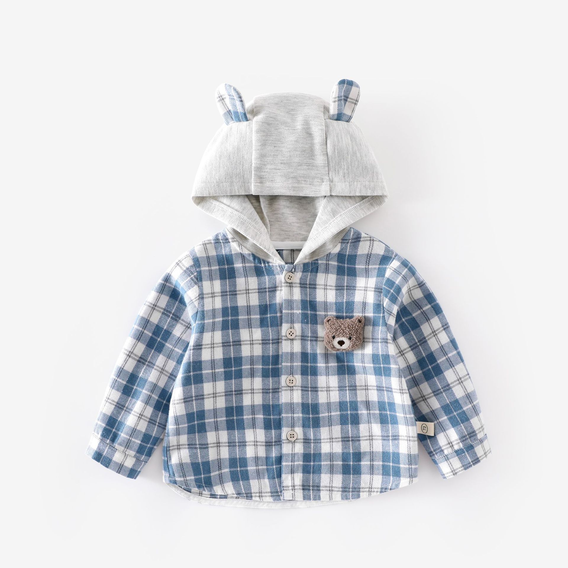 Baby Toddler Boy Bear Plaid Hooded Jacket