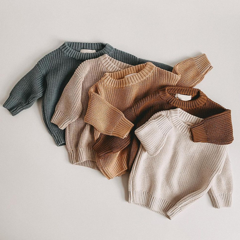 Baby Toddler Solid Color Crew Neck Viintage Sweater