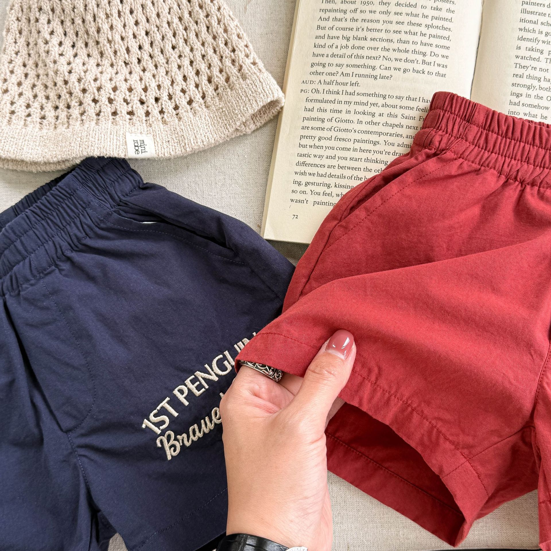 Toddler Penguins Embroidery Contrast Shorts