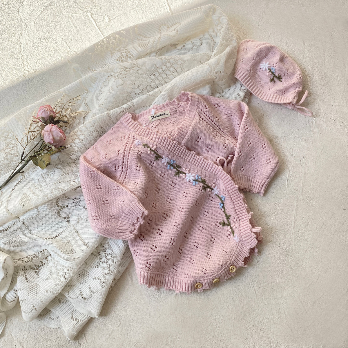 Baby Girls Floral Embroidered Sweater Bodysuit