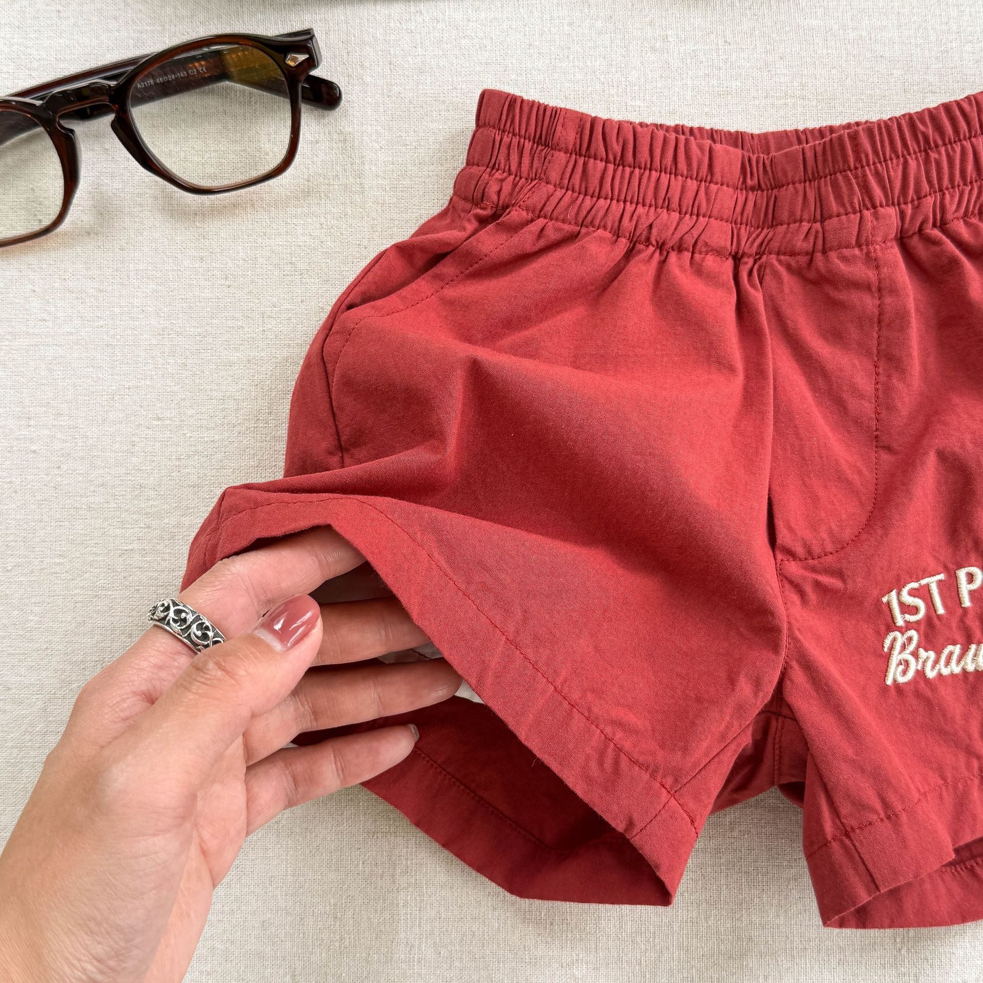 Toddler Penguins Embroidery Contrast Shorts