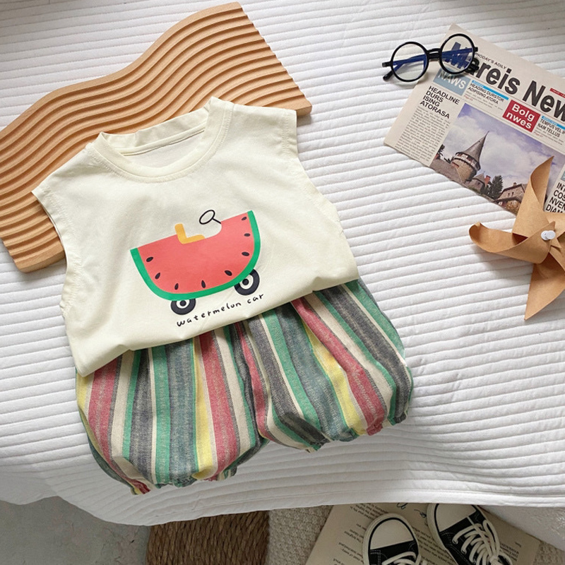 Toddler Boy Watermelon Top Striped Pants Set