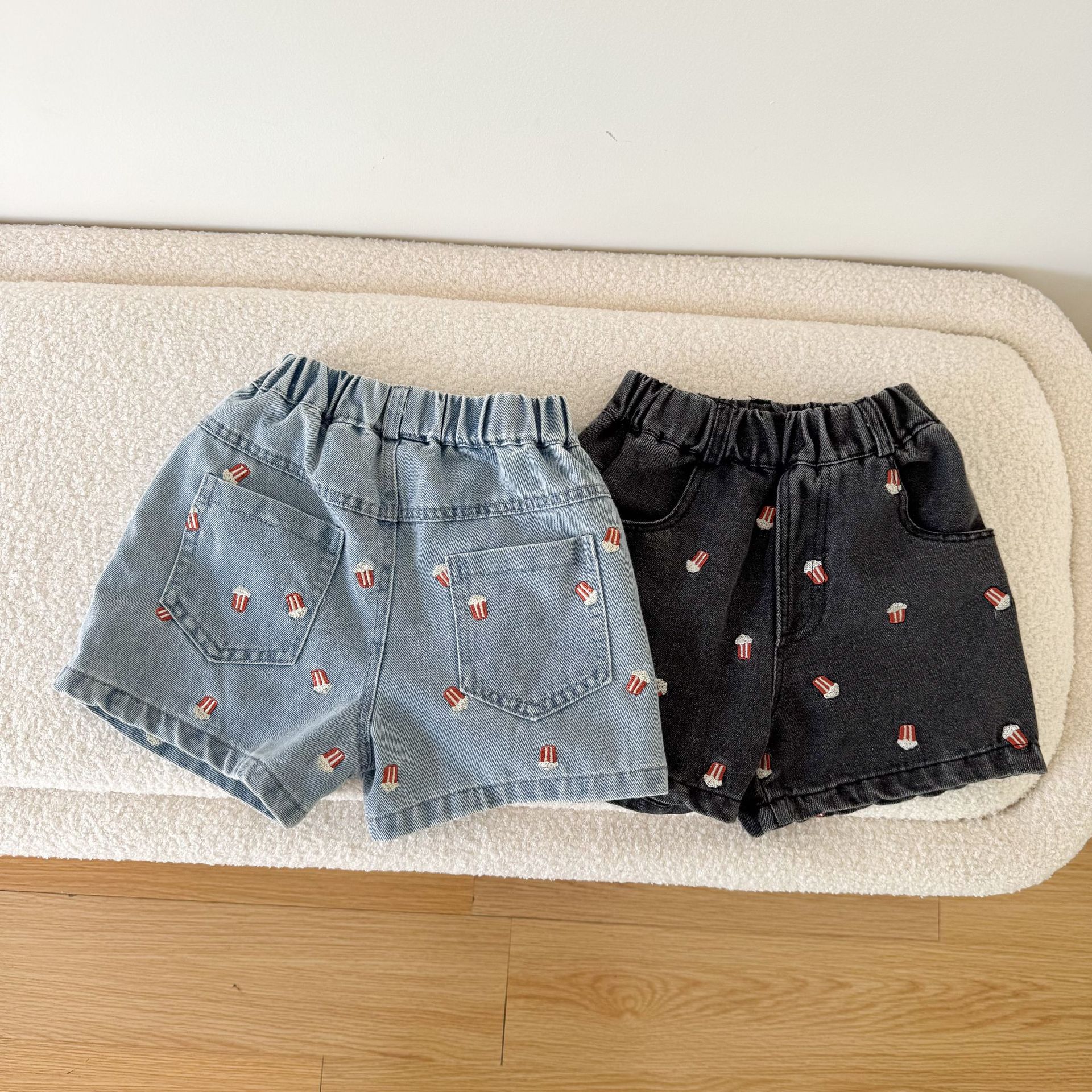 Toddler Embroidered Popcorn Denim Shorts