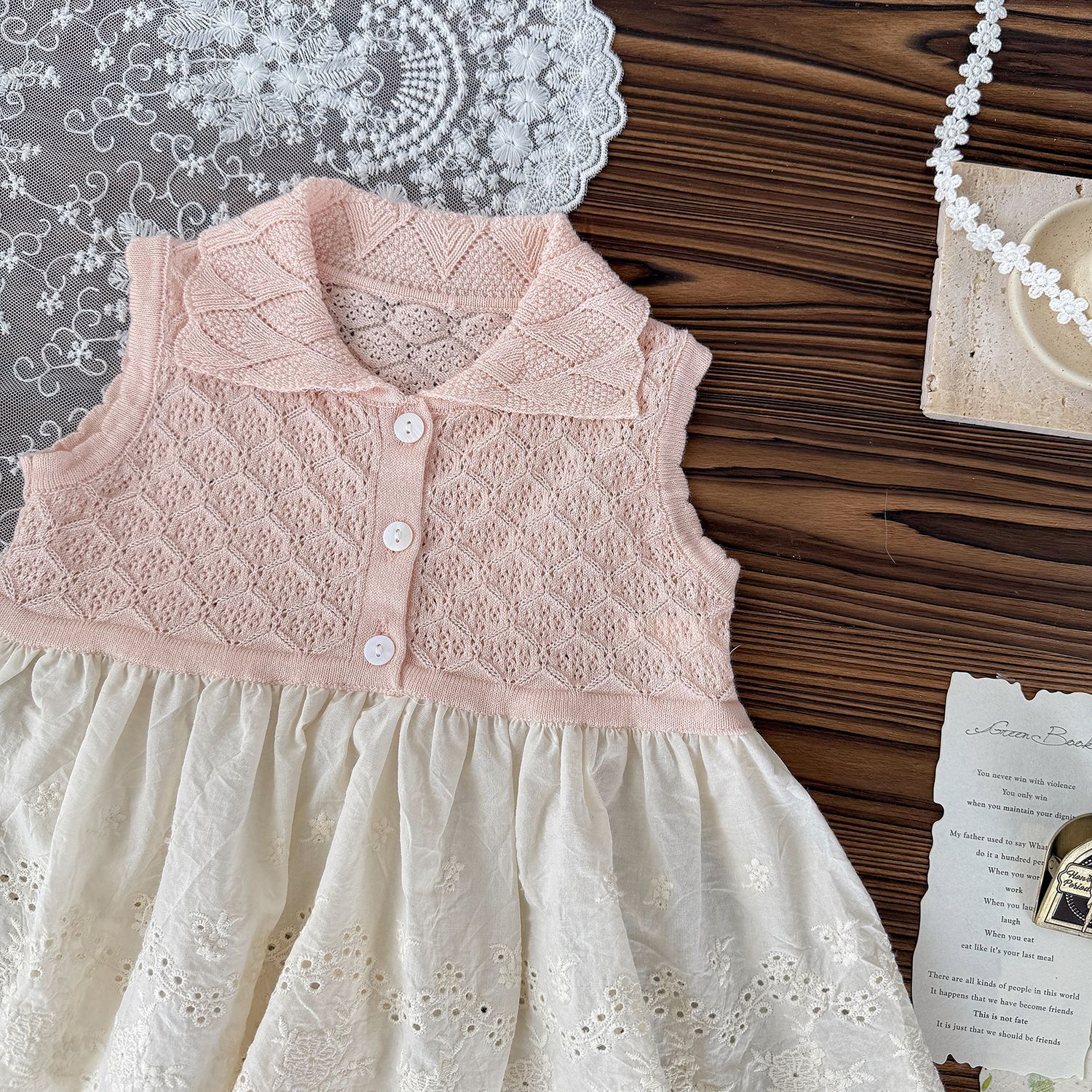 Baby Toddler Girl Hollow Lace Contrast Vest