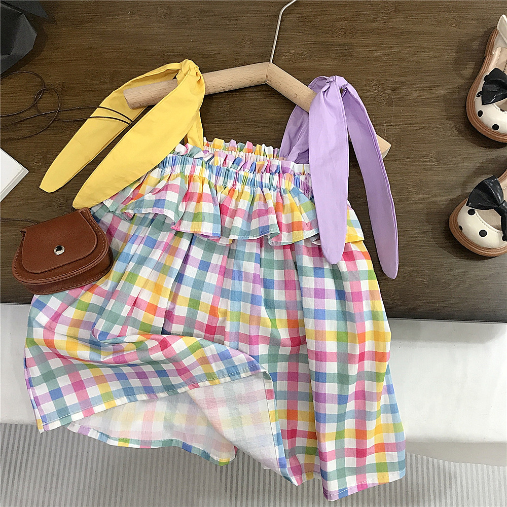 Toddler Girl Lace-Up Colorful Plaid Dress