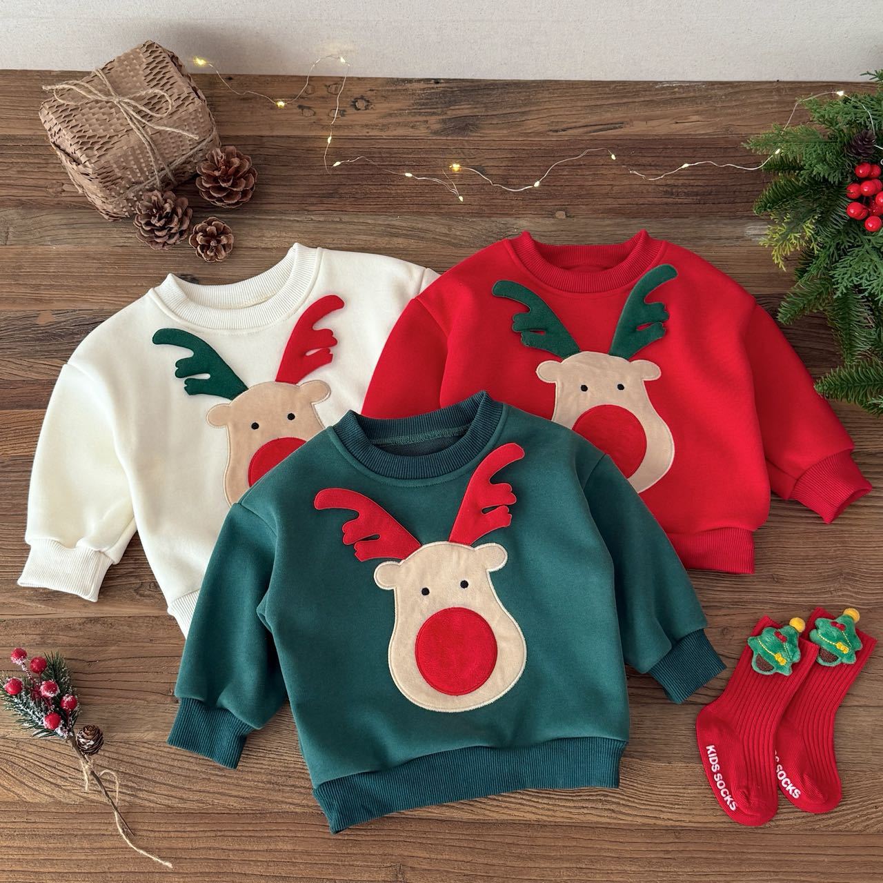 Baby & Kids Christmas Reindeer Embroidered Round Neck Sweatshirt