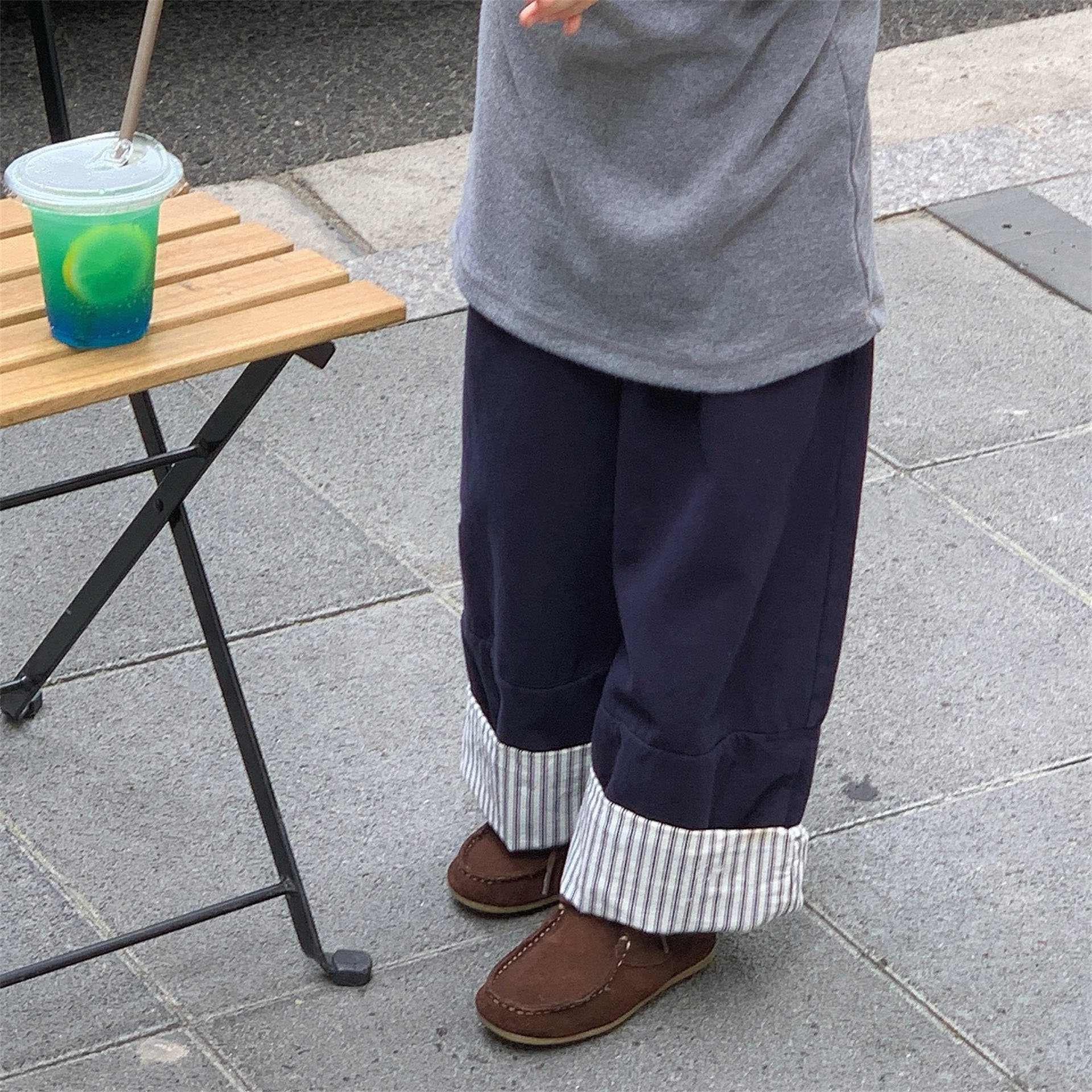 Kids Girl Striped Patchwork Casual Wide-Leg Pants