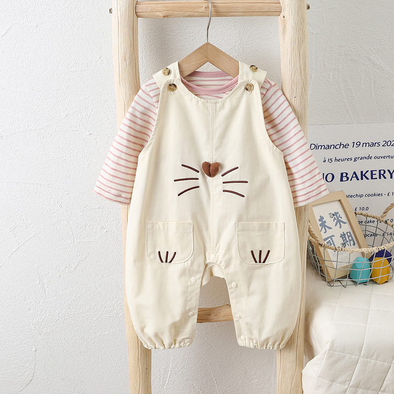 Baby 2-Piece Striped Bunny Overalls Set