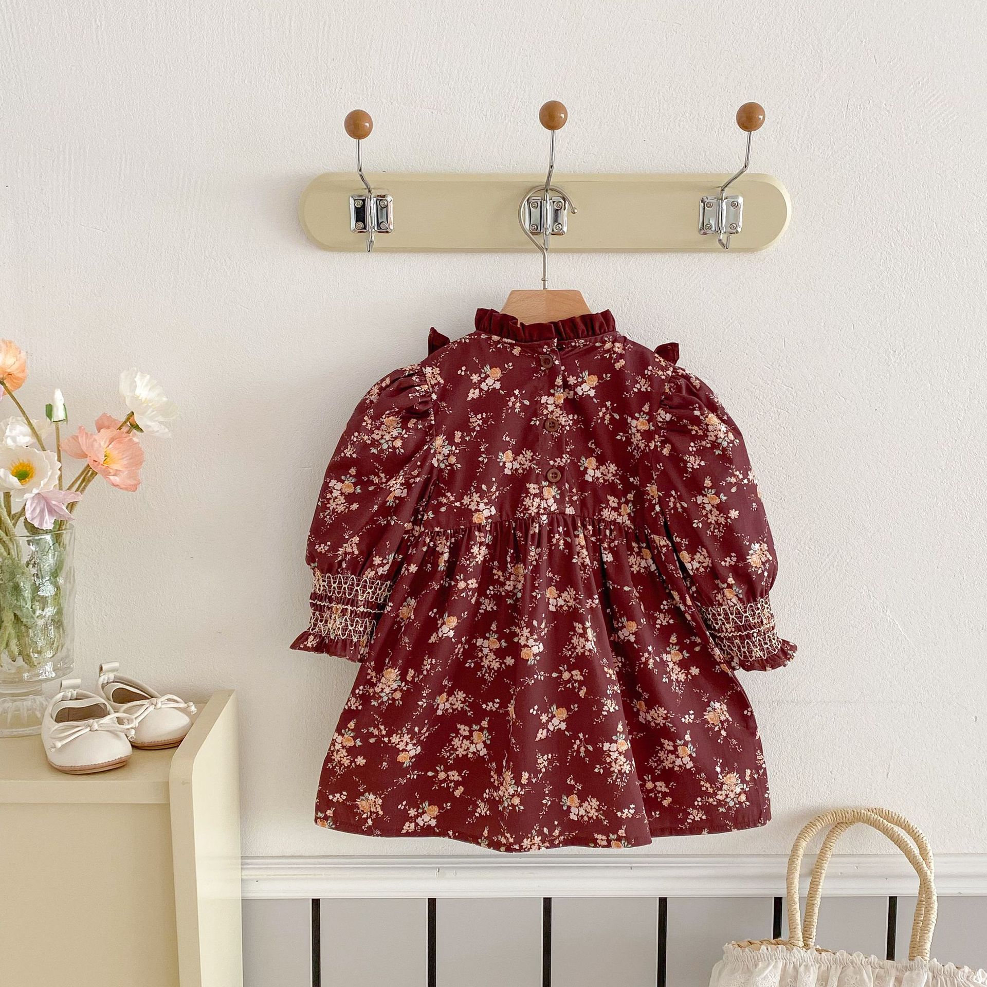 Toddler Girl Red Vintage Handmade Floral Dress