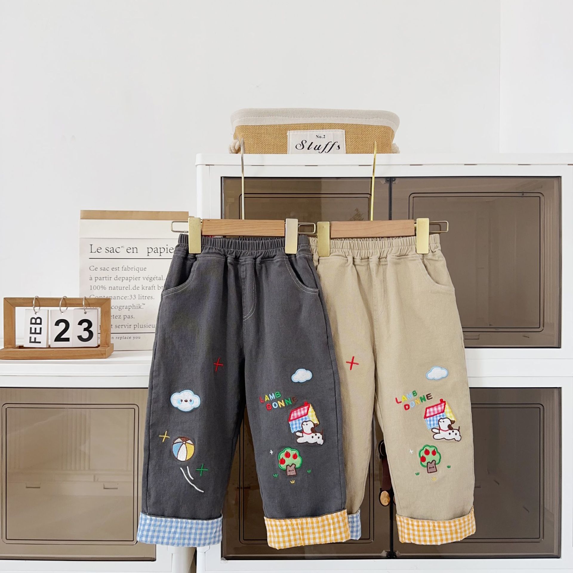 LAMB DONNE Toddler Boy Embroidered Puppy Plaid Pants