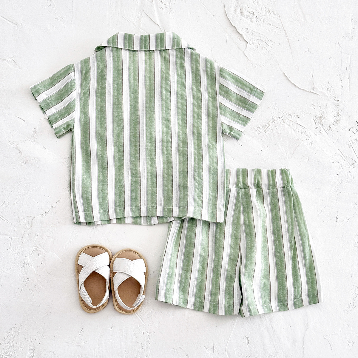 Baby 2-Piece Green Striped Polo Set