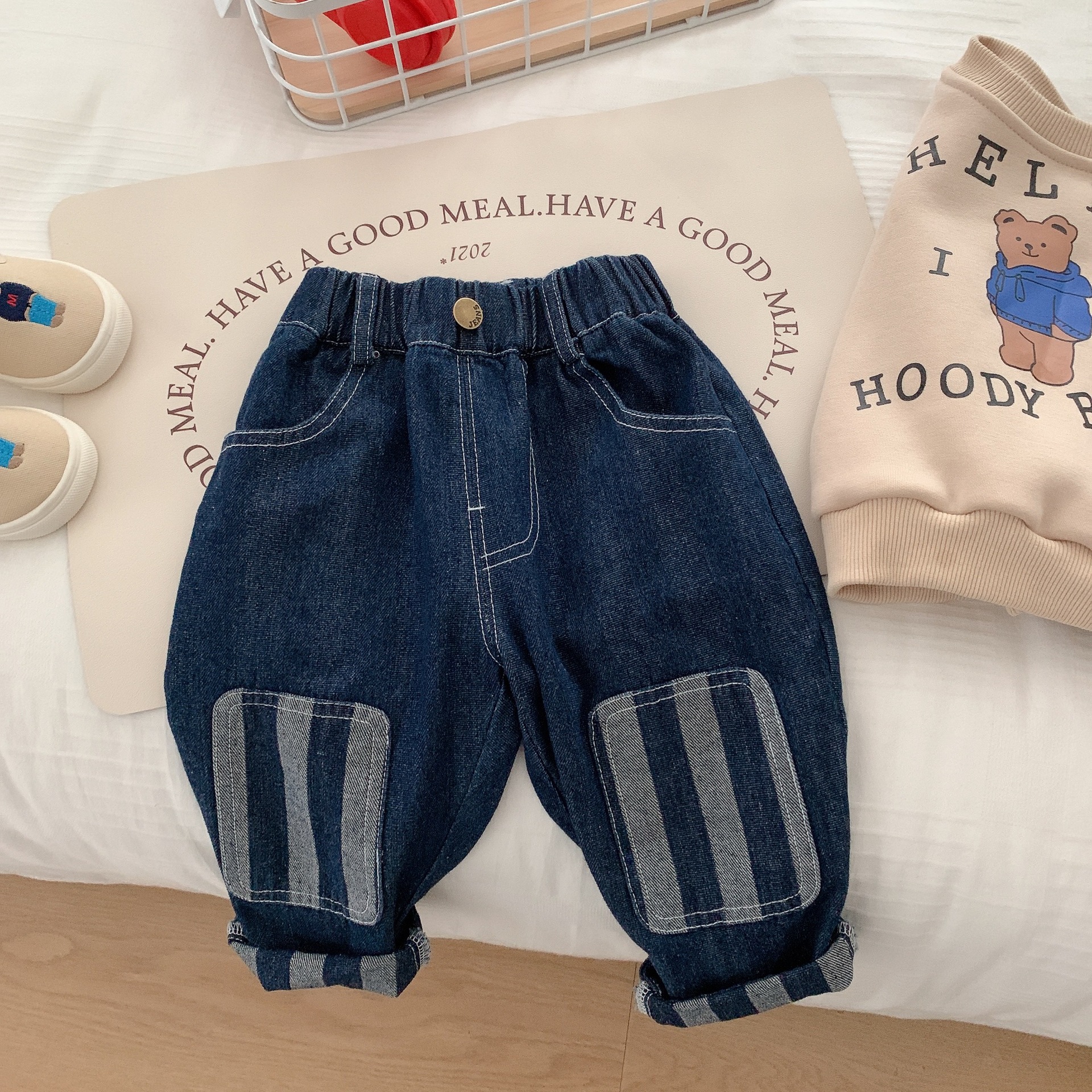 Kid Contrast Stripes Denim Pants
