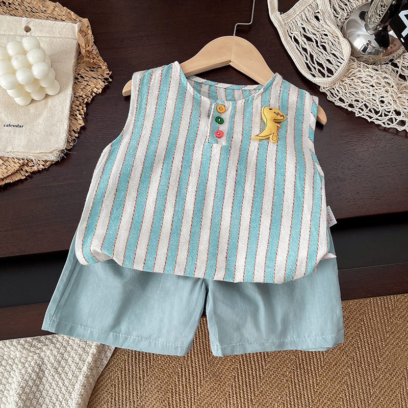 Baby Boy 3D Dinosaur Striped Tank and Shorts Set