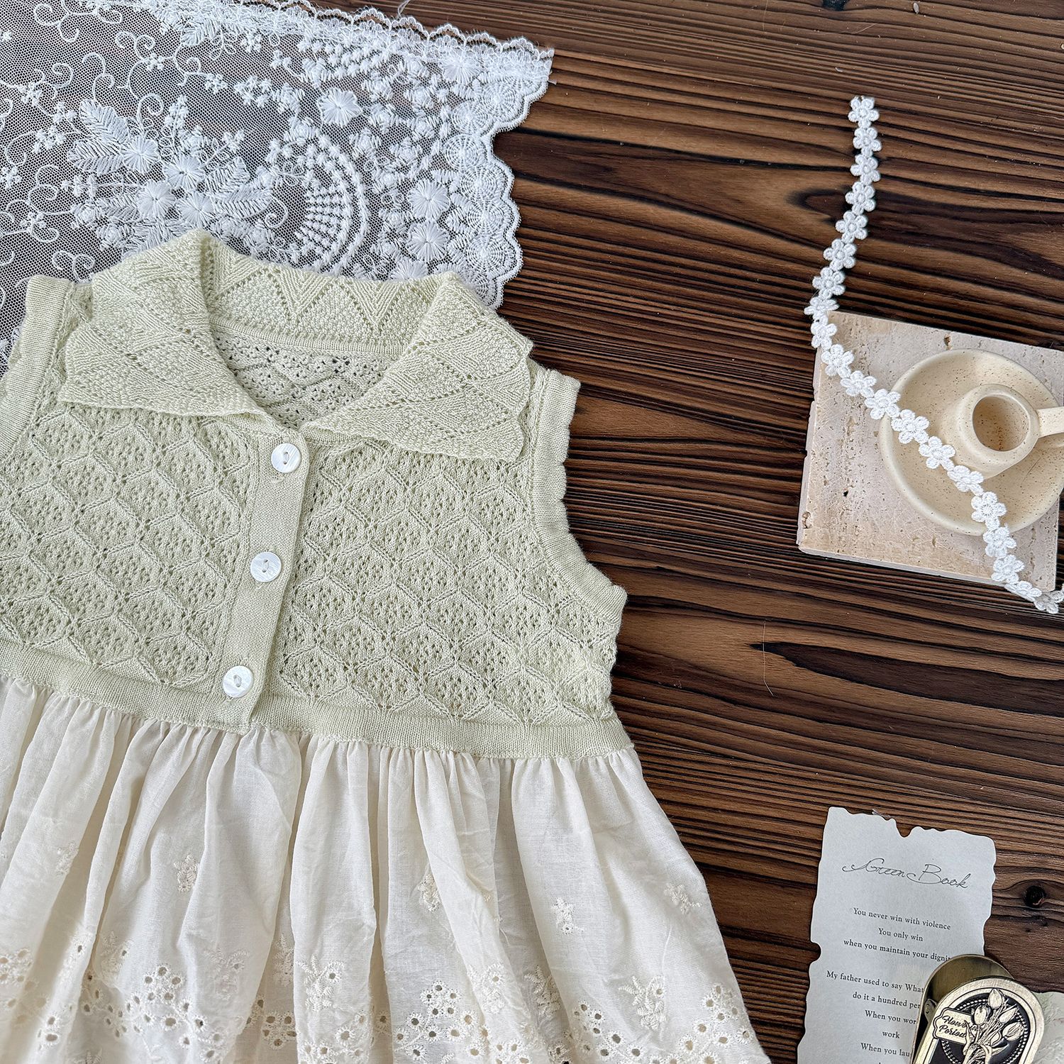 Baby Toddler Girl Hollow Lace Contrast Vest