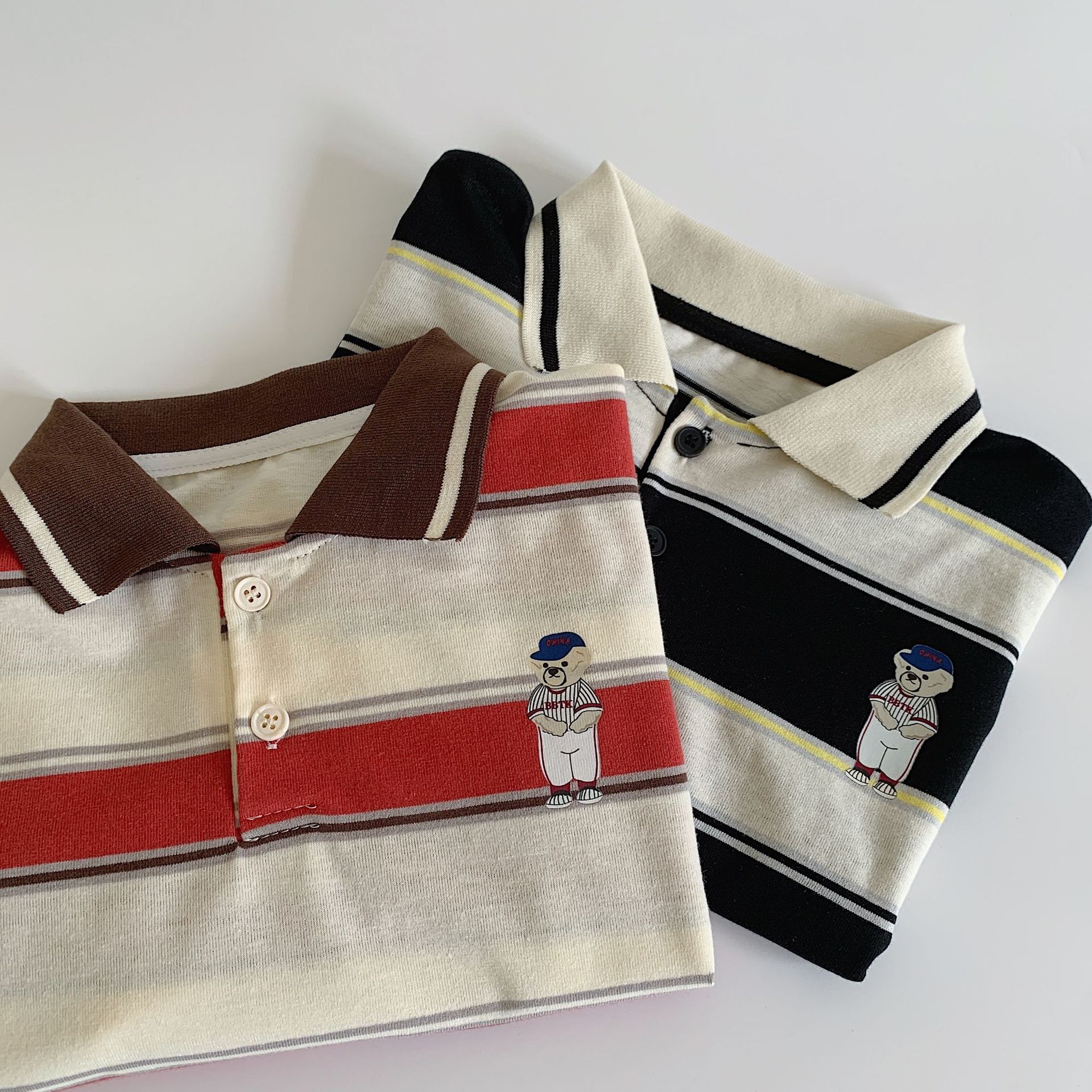 Kid Bear Stripe Polo Long-Sleeved T-shirt