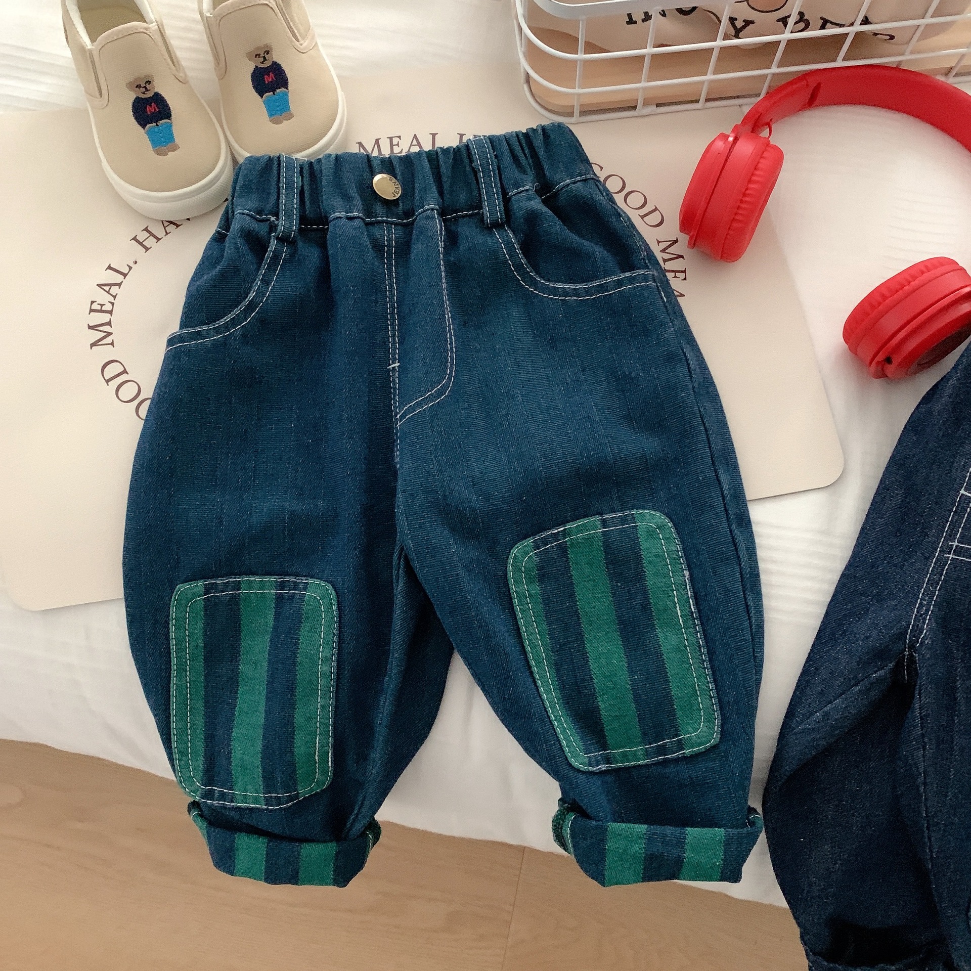 Kid Contrast Stripes Denim Pants