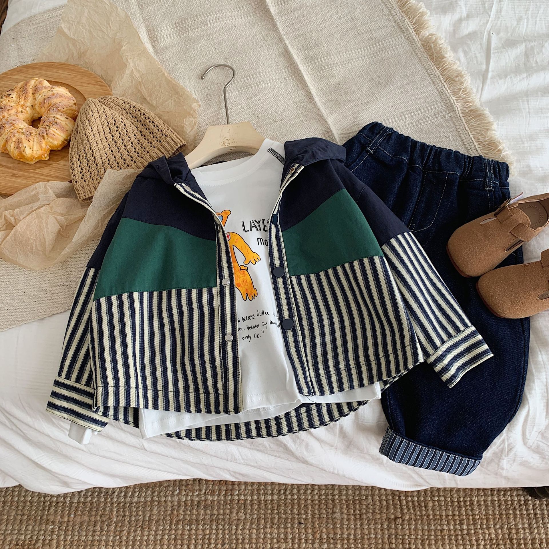 Kid Striped Contrast Trench cCoat