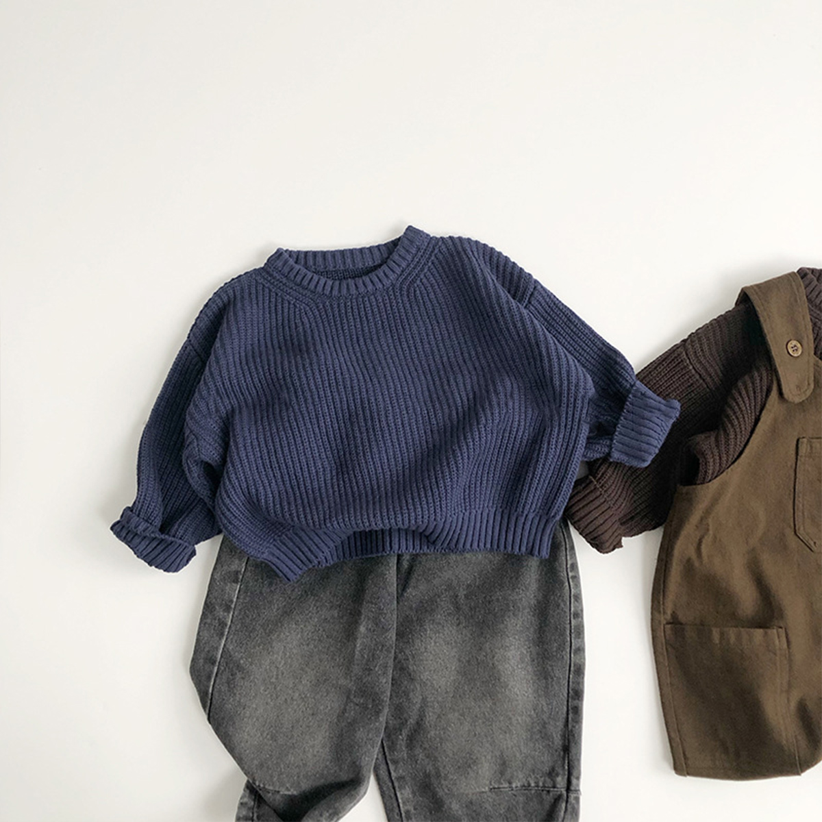 Kid Solid Color Knitted Sweater