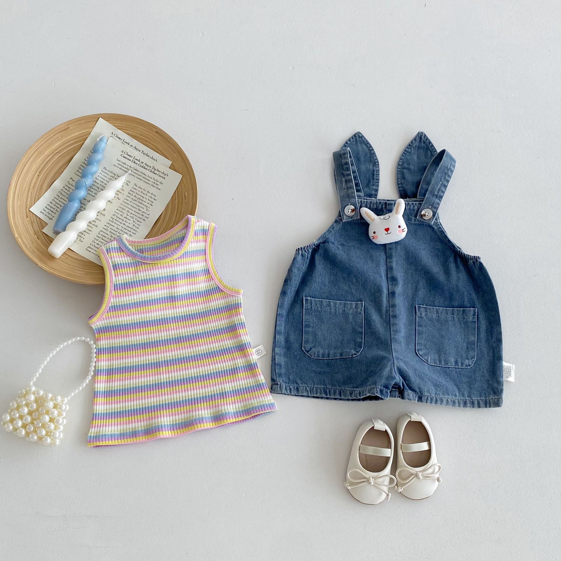 Baby Girl Striped vest overalls 2-piece set